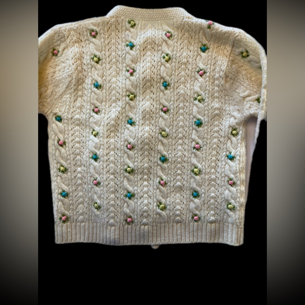 Cream Knit Cardigan with Colorful rose accents - Picture 6 of 7
